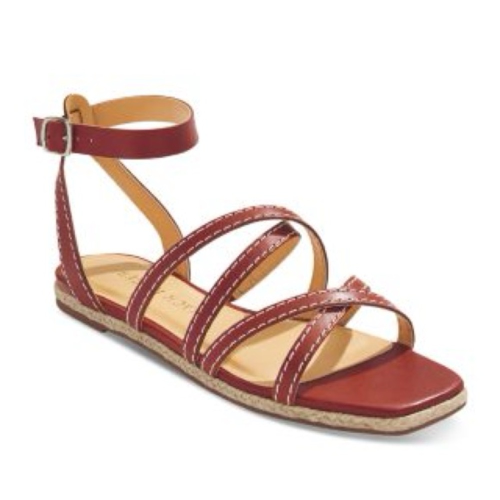 Jack Rogers Island Stitch Ankle Strap Sandals Brown 8.5‎